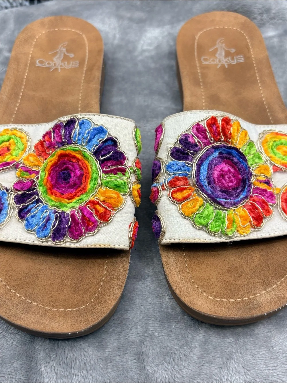 Corkys Pinwheel Sandals Womens 7  Multicolor Slip On Embroidered Floral Paisley